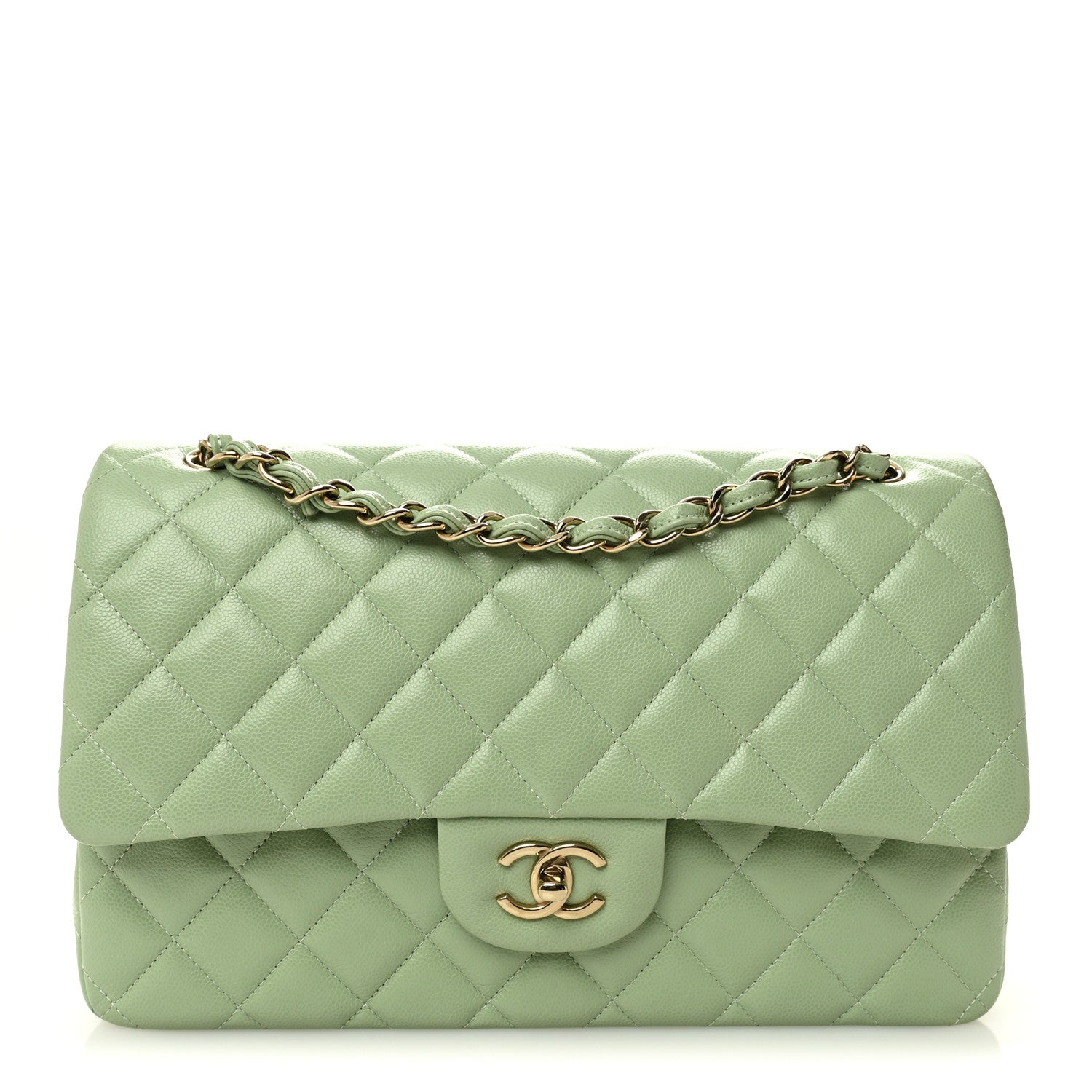 Chanel Caviar Quilted Jumbo Double Flap Light Green 1 of 10