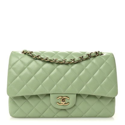 Chanel Caviar Quilted Jumbo Double Flap Light Green 1 of 10