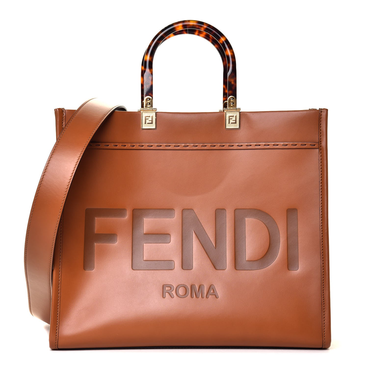 Fendi Vitello King Plexiglass Medium Fendi Sunshine Shopper Tote Cuoio 1 of 7