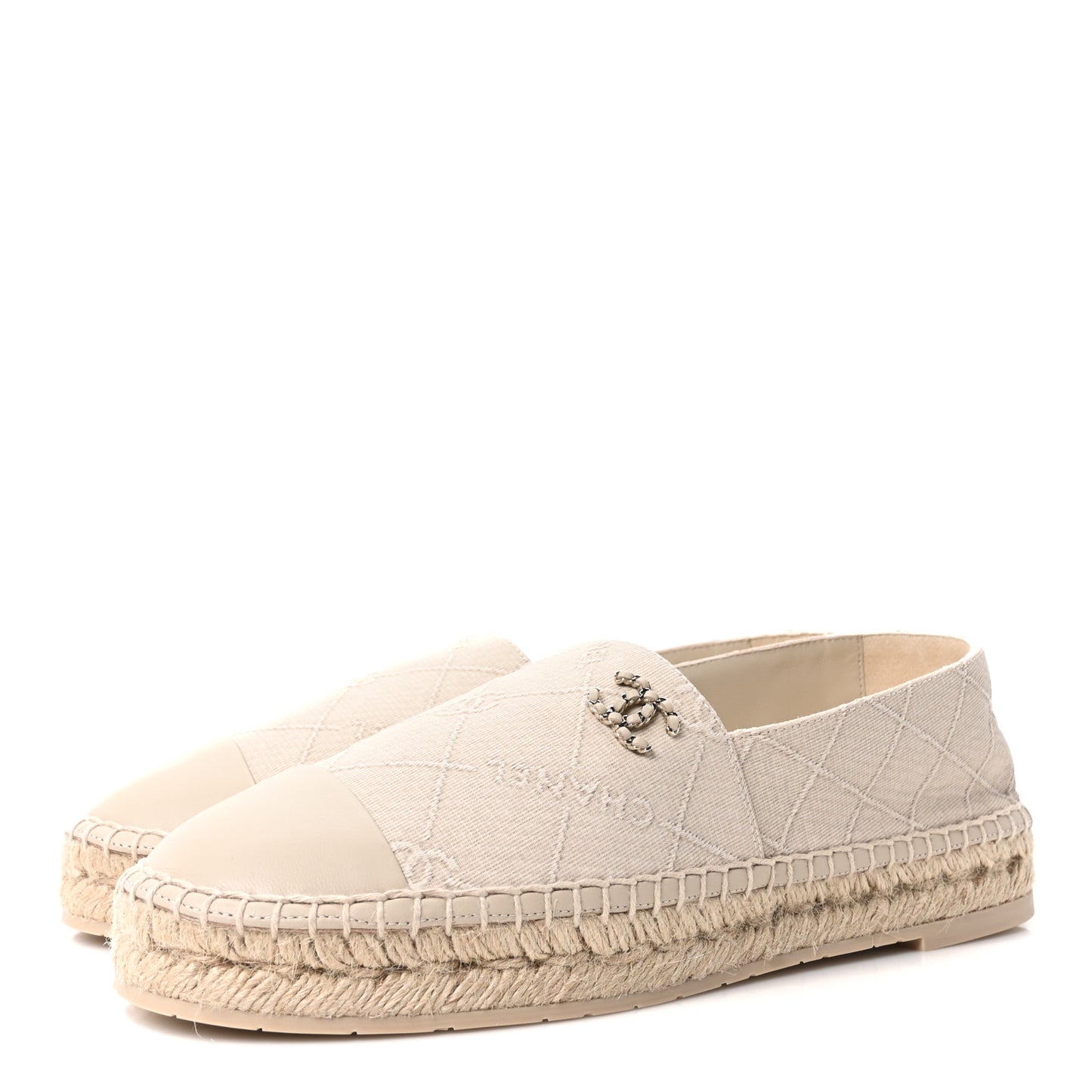 Cotton Lambskin Logo CC Espadrilles 41 Beige
