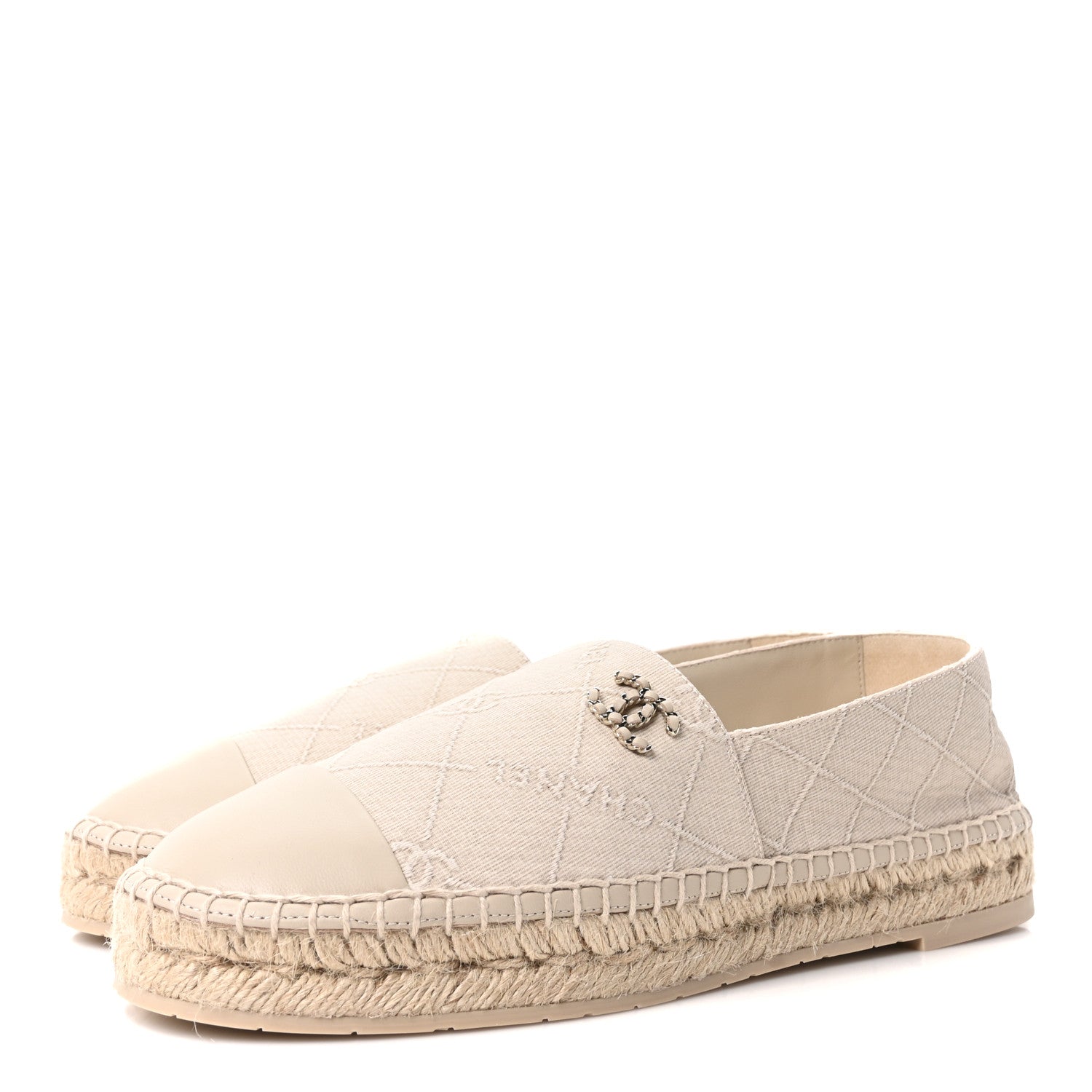 Chanel Cotton Lambskin Logo CC Espadrilles 41 Beige 4 of 10
