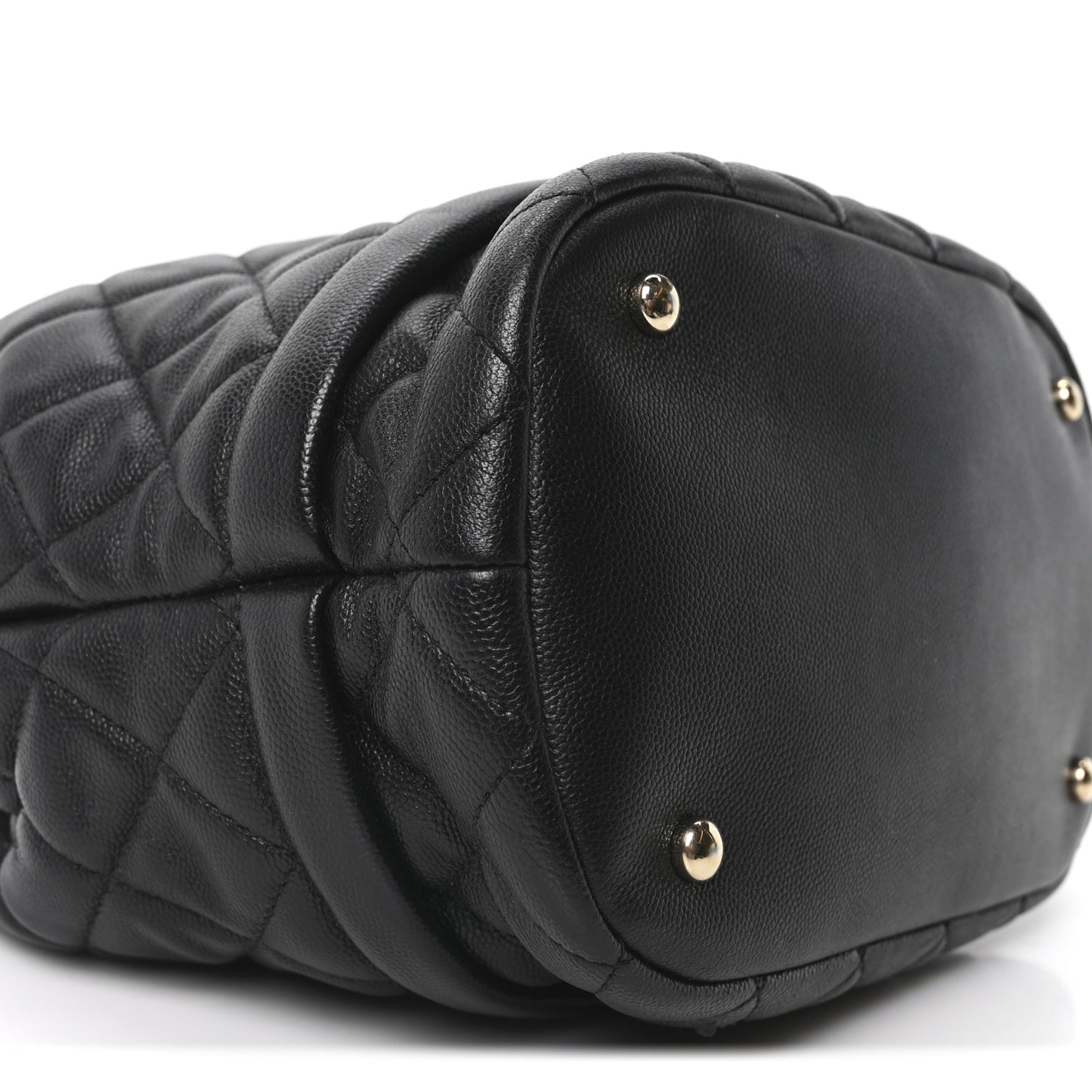 Caviar Quilted Large Rolled Up Bucket Drawstring Bag Black