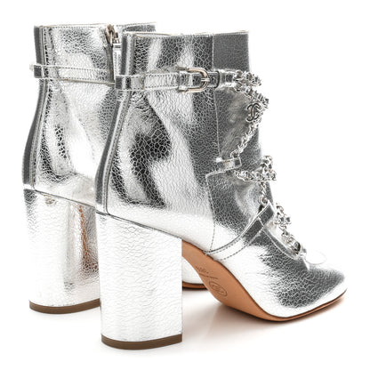 Chanel Metallic Crackled Calfskin Chain CC Short Boots 38.5 Silver 4 of 8