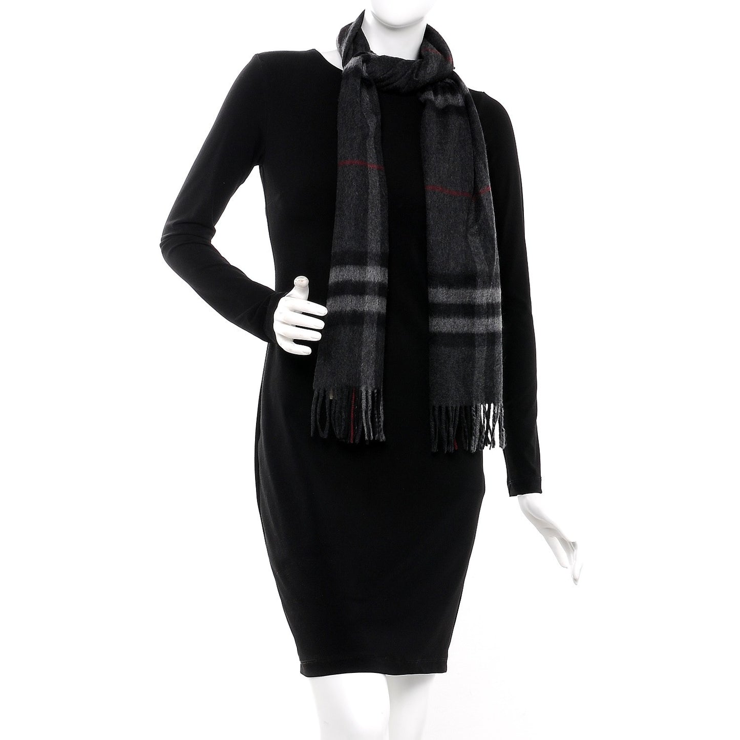 Cashmere Classic Check Fringe Scarf Charcoal
