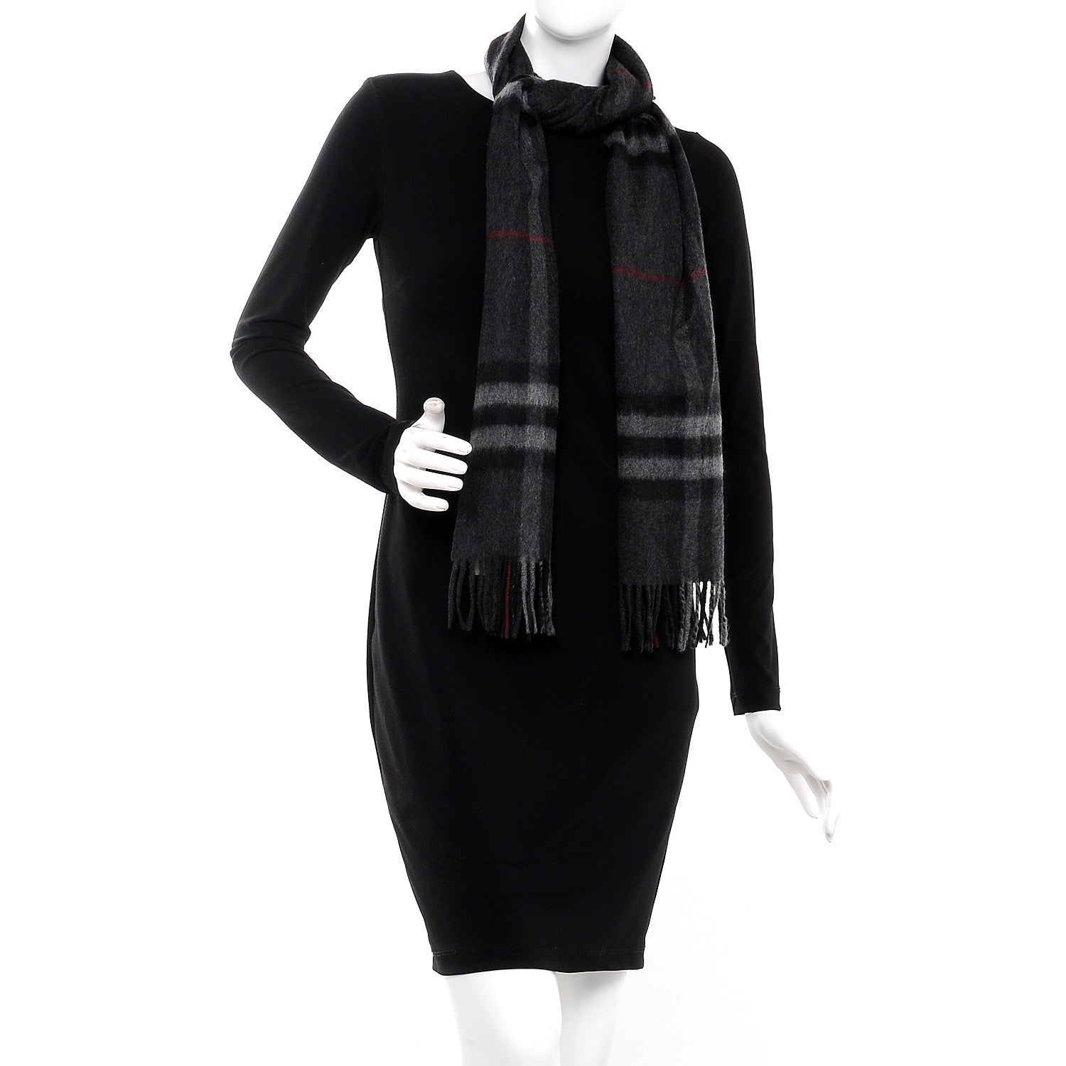 Burberry Cashmere Classic Check Fringe Scarf Charcoal 2 of 6