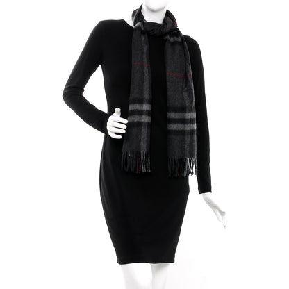 Burberry Cashmere Classic Check Fringe Scarf Charcoal 2 of 6