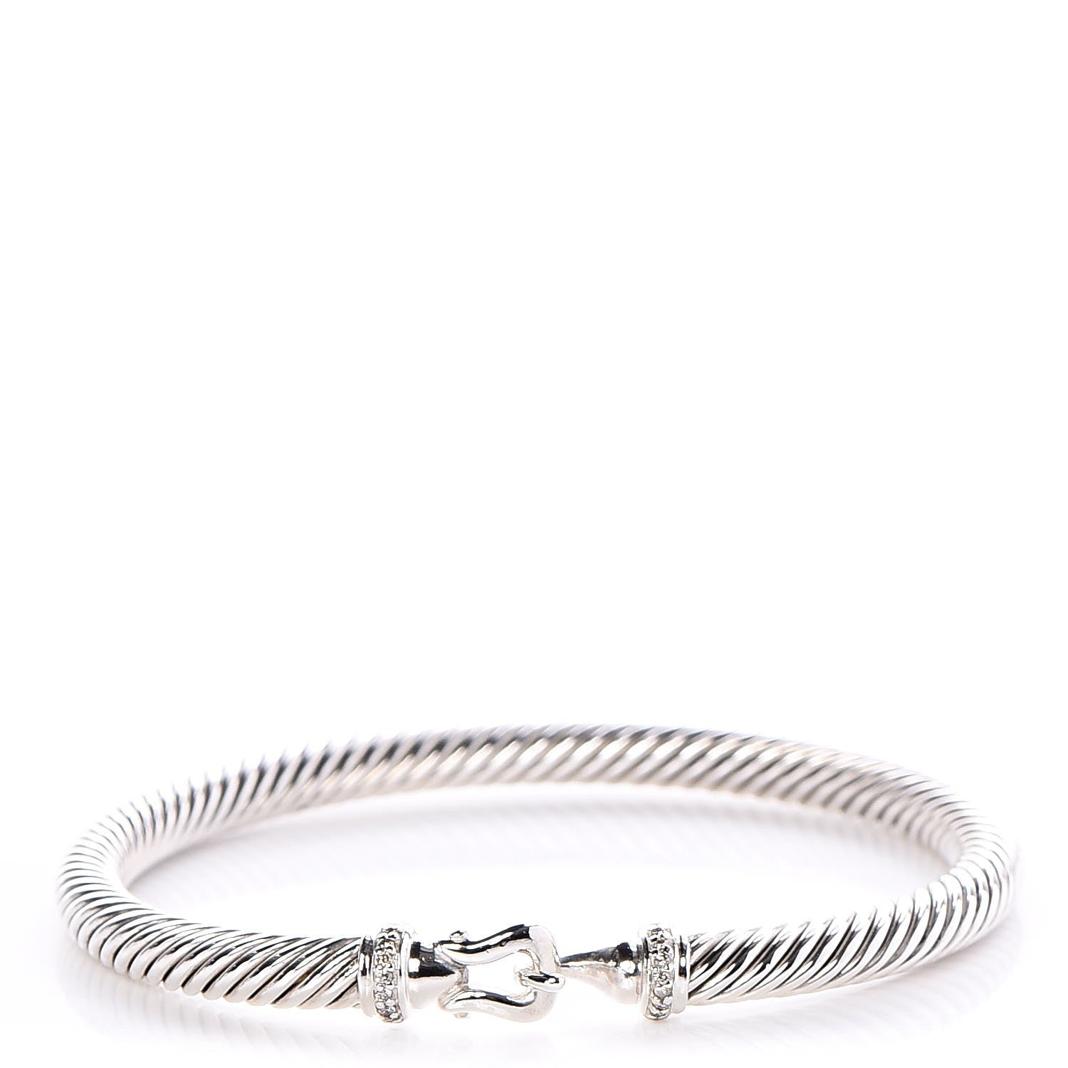 David Yurman Sterling Silver Diamond 5mm Cable Buckle Bracelet 1 of 5