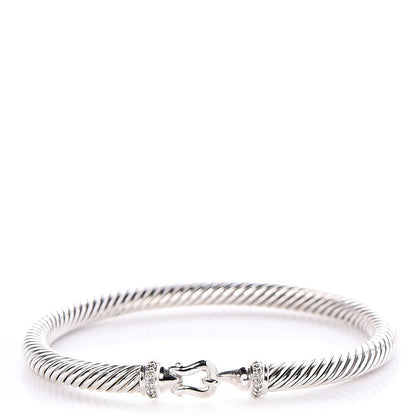 David Yurman Sterling Silver Diamond 5mm Cable Buckle Bracelet 1 of 5