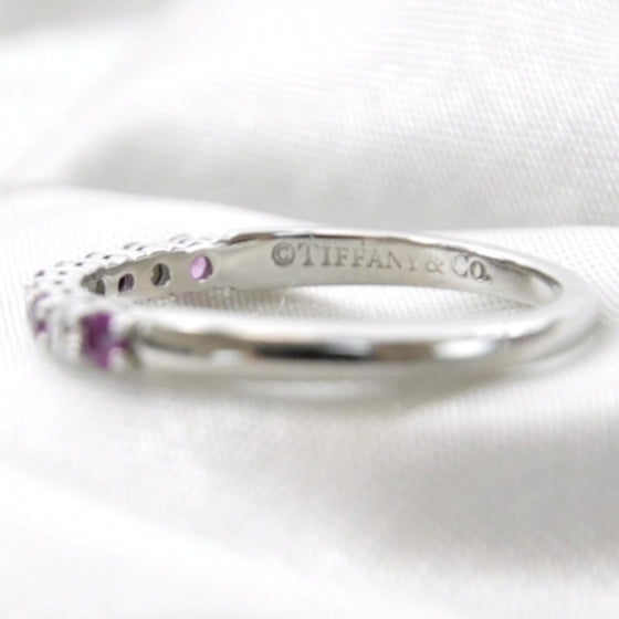 Tiffany Platinum Diamond Pink Sapphire Ring 6 4 of 5