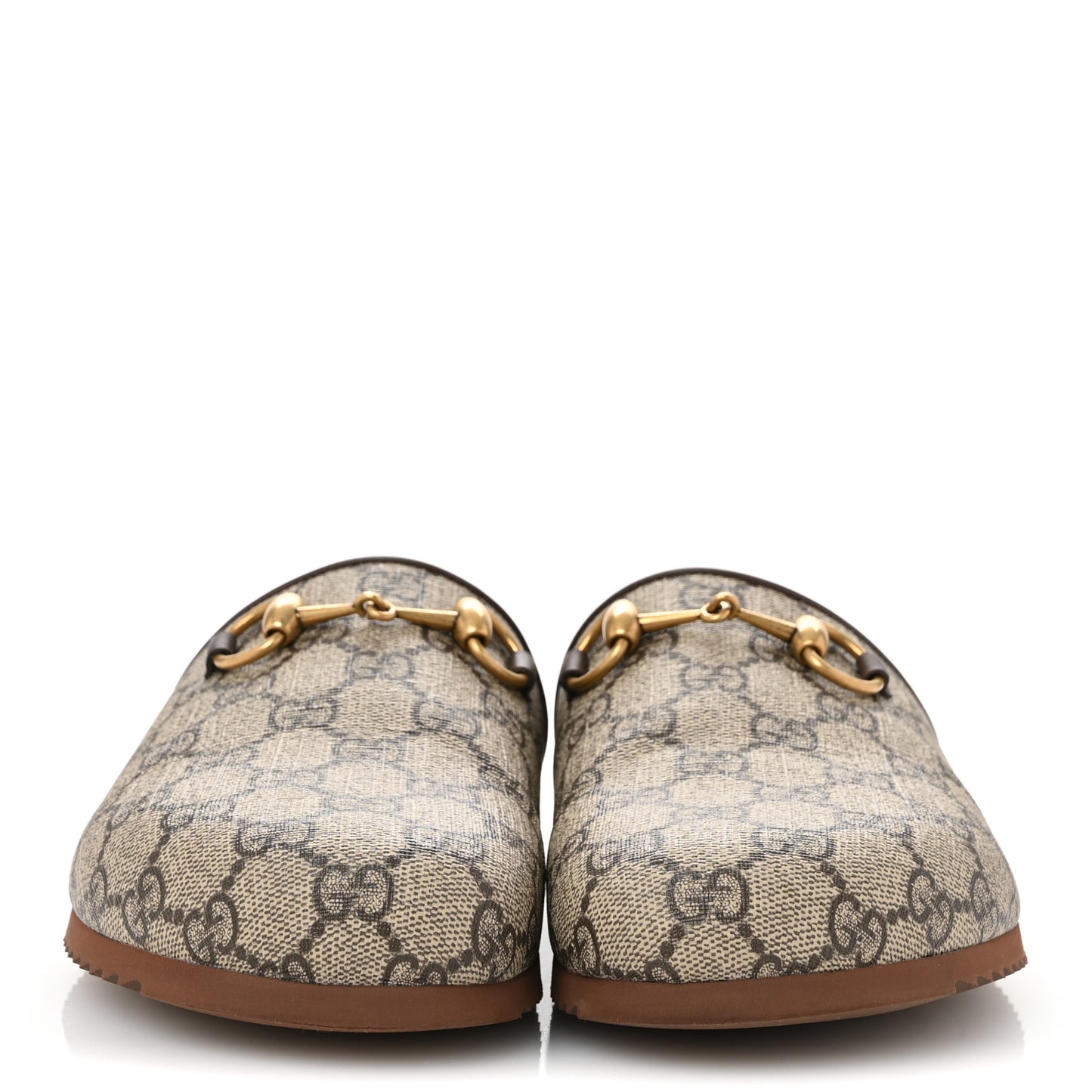 GG Supreme Monogram Miro Soft Calfskin Womens Horsebit Slippers 37.5 Beige Ebony New Acero