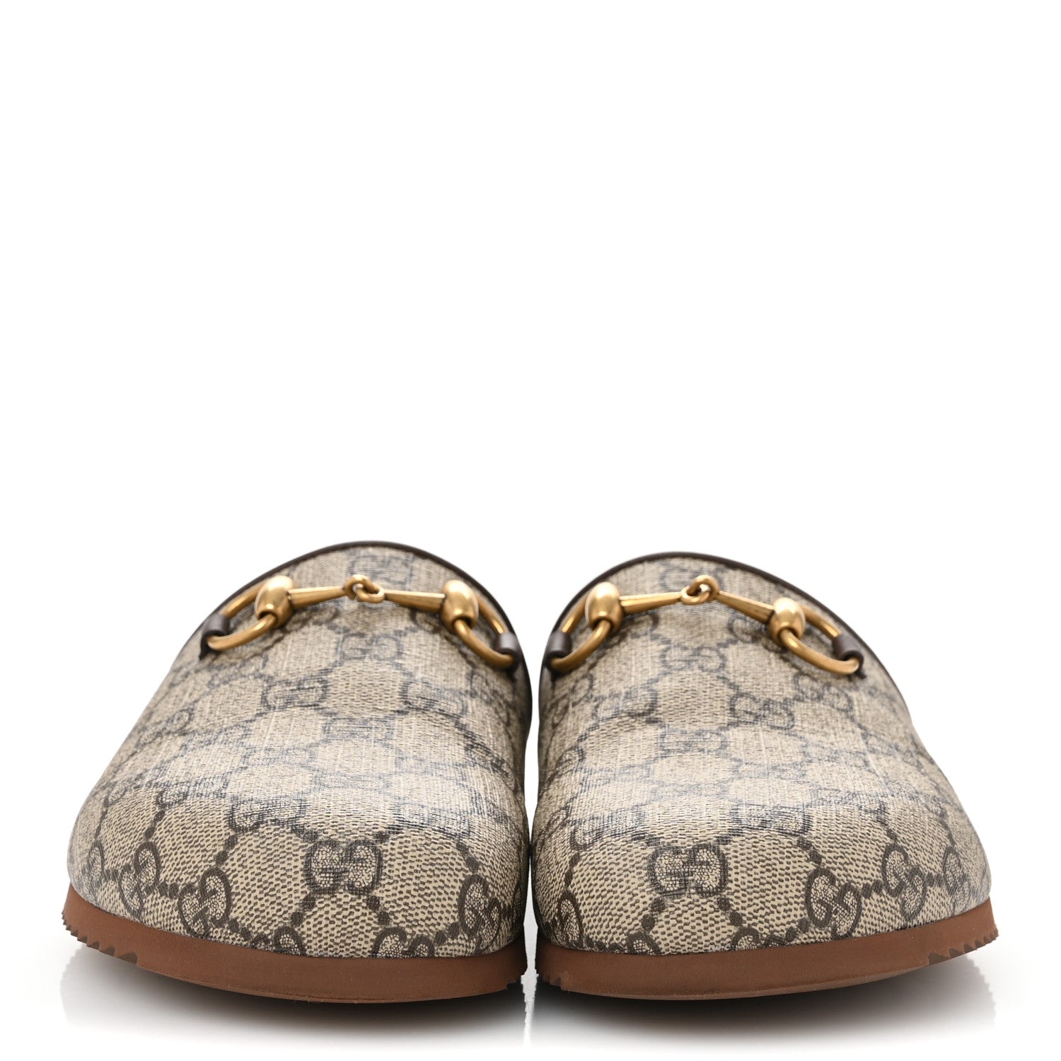 Gucci GG Supreme Monogram Miro Soft Calfskin Womens Horsebit Slippers 37.5 Beige Ebony New Acero 3 of 10
