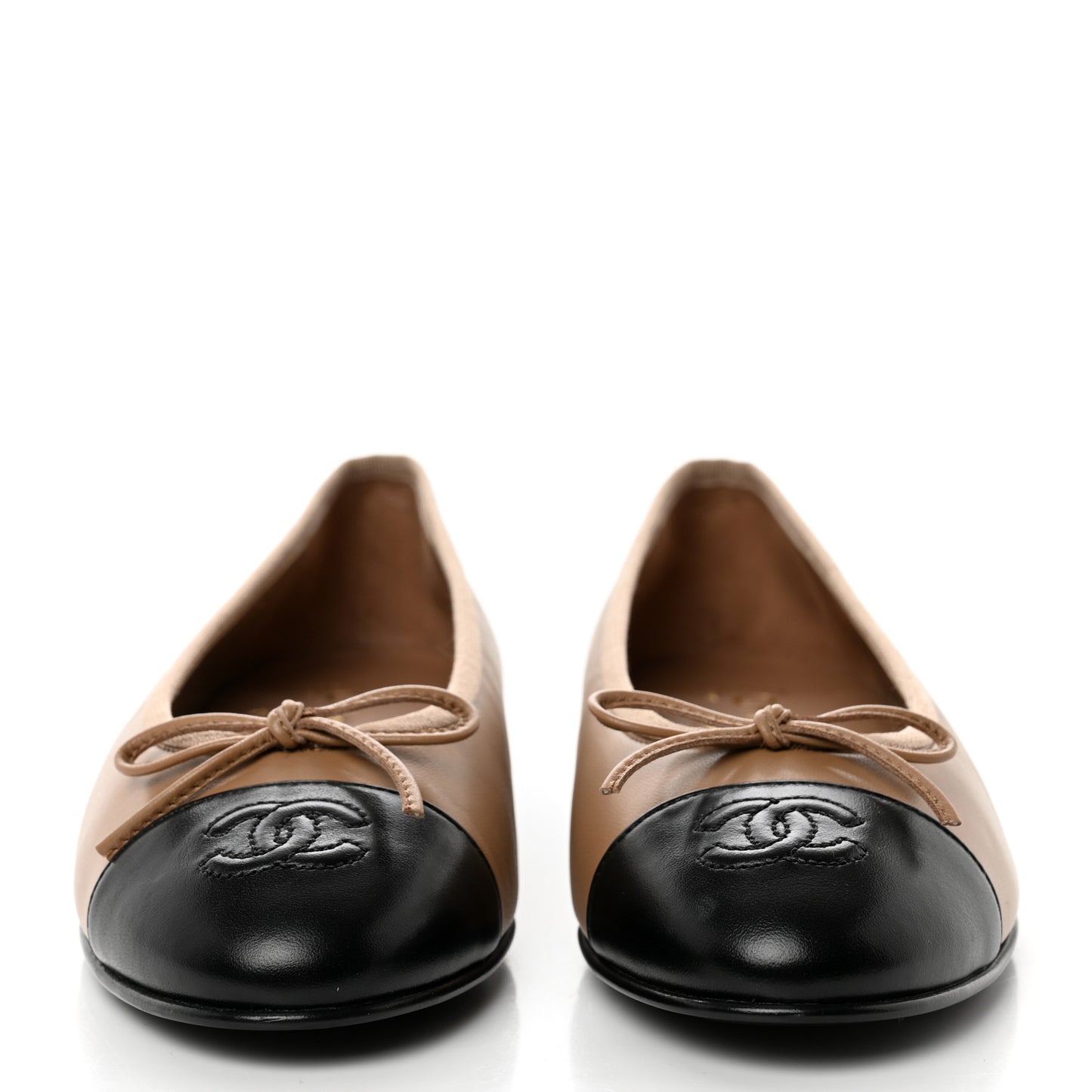Lambskin Cap Toe CC Ballerina Flats 36 Dark Beige Black