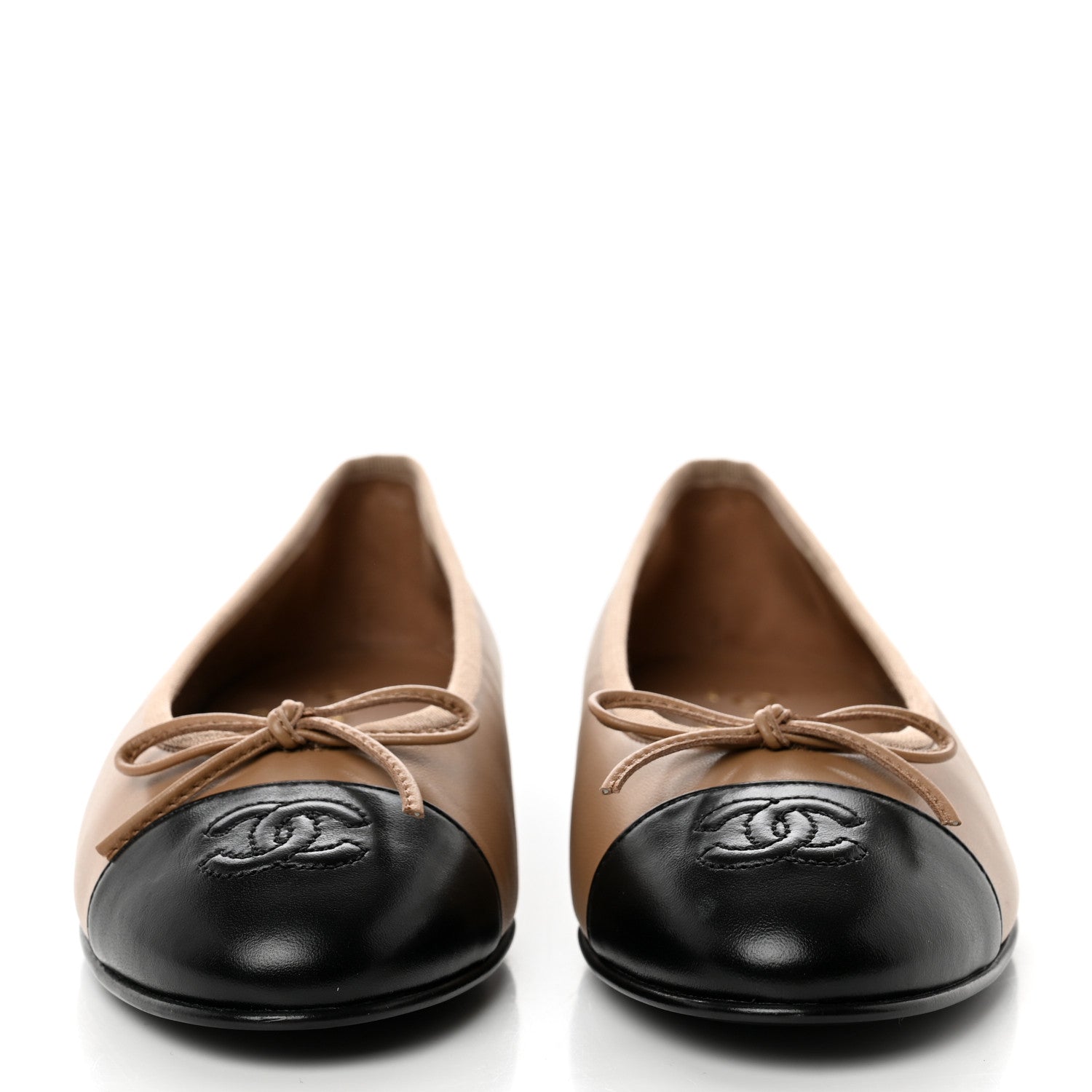 Chanel Lambskin Cap Toe CC Ballerina Flats 36 Dark Beige Black 2 of 9