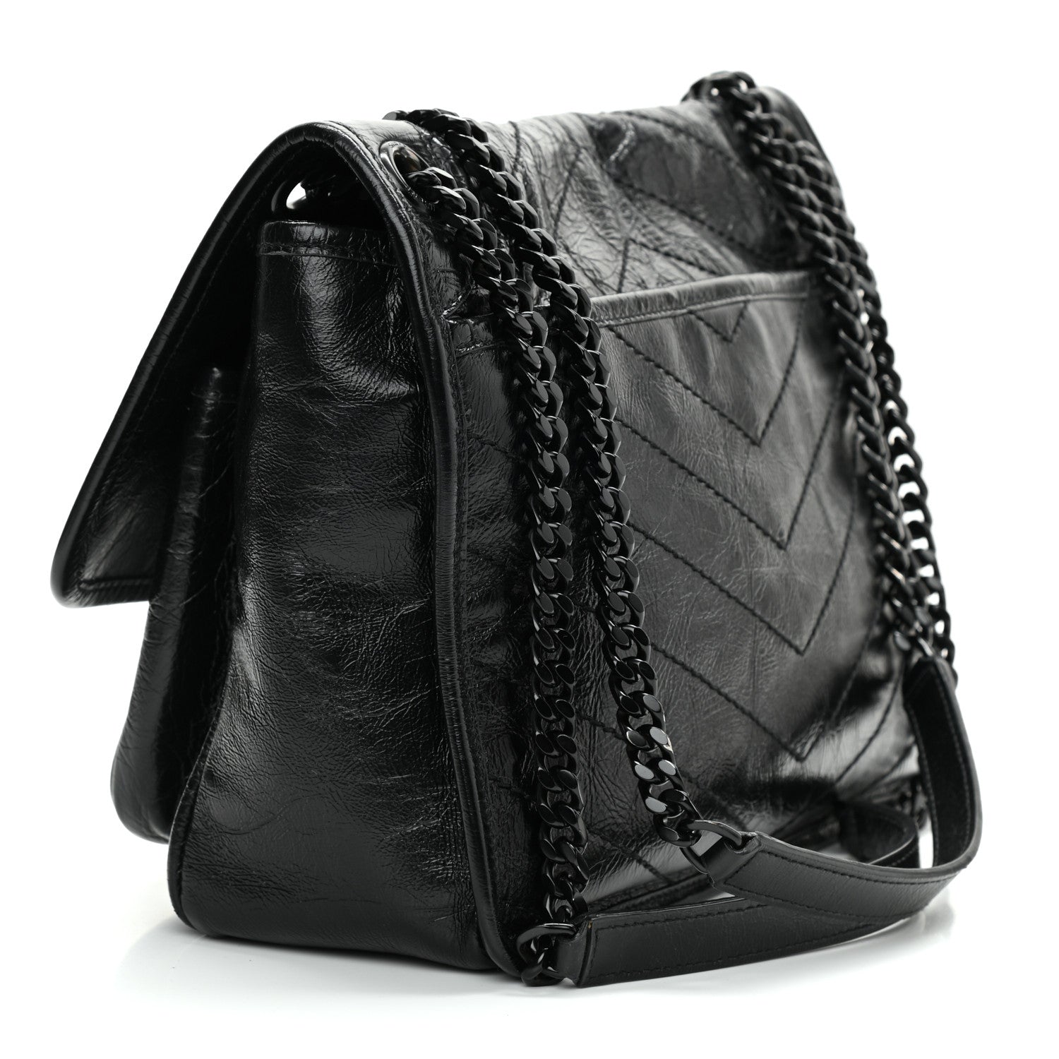 Saint Laurent Crinkled Calfskin Matelasse Monogram Medium Niki Chain Satchel Black 3 of 9