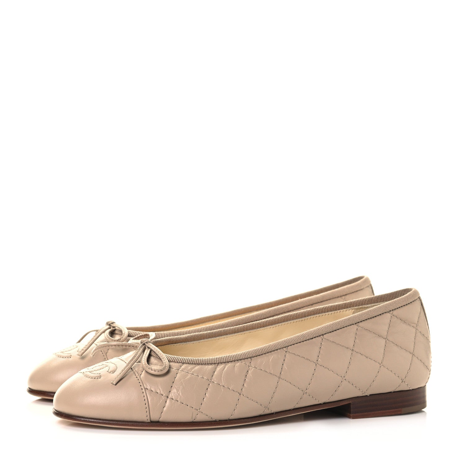 Chanel Aged Calfskin Quilted CC Cap Toe Ballerina Flats 37 Beige 3 of 8