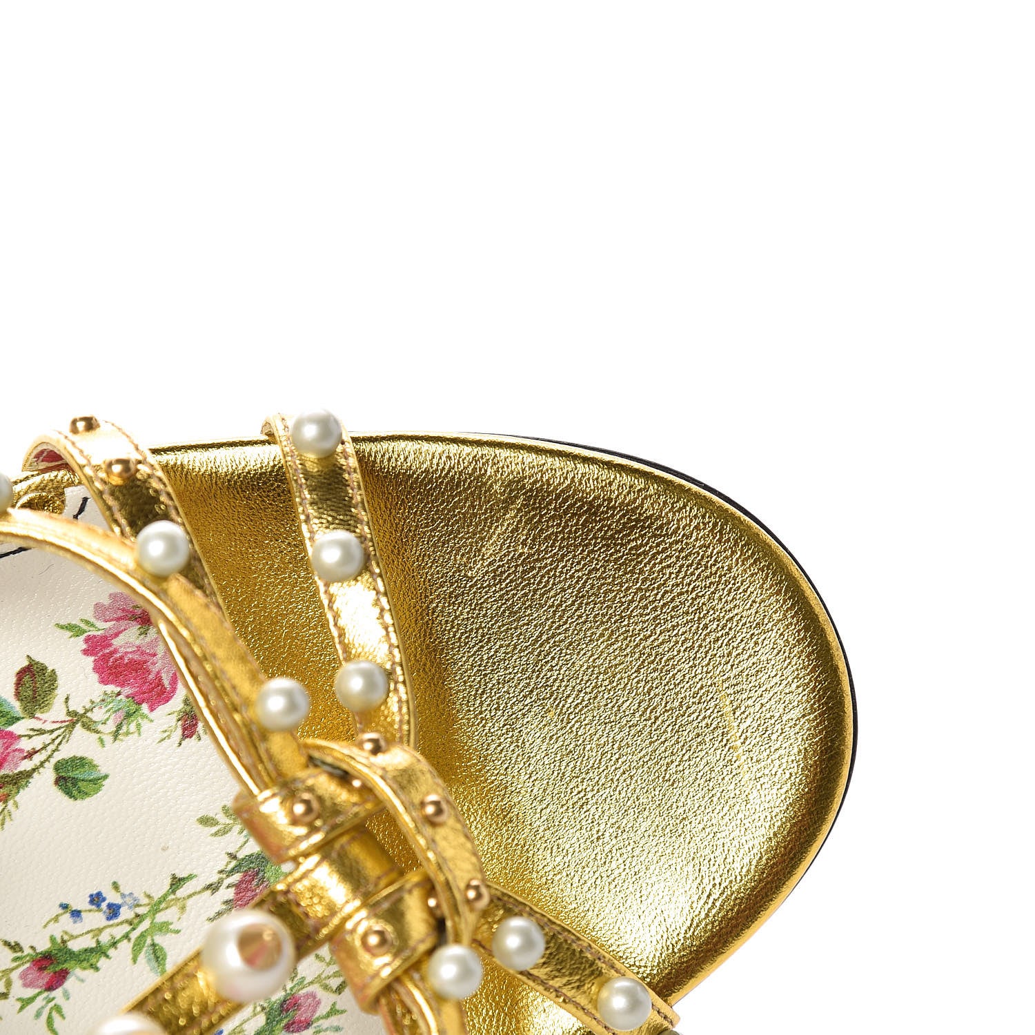 Gucci Metallic Nappa Silk Pearl Studded Regina T-Strap High Heel Sandals 40 Oro Vecchio 10 of 10
