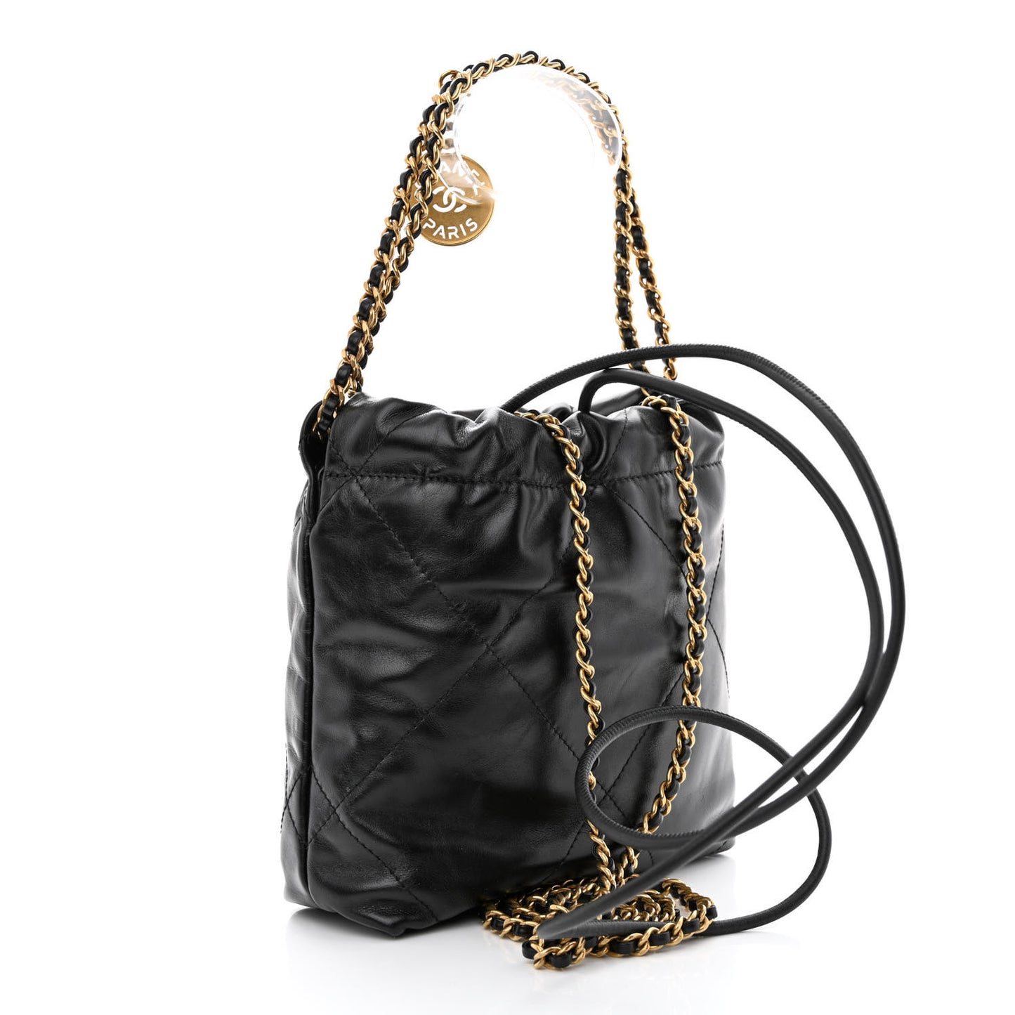 Shiny Calfskin Quilted Mini Chanel 22 Black