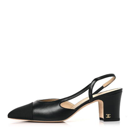Chanel Goatskin Grosgrain Cap Toe CC Slingback Pumps 40 Black 1 of 8