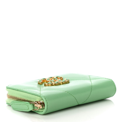 Chanel Lambskin Quilted 19 Zip Around Coin Purse Wallet Green 4 of 11