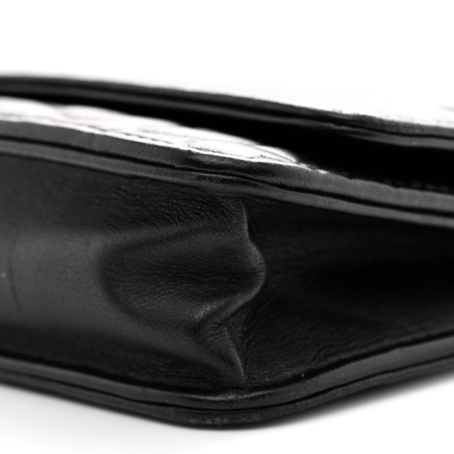 Lambskin Camellia Embossed Wallet On Chain WOC Black