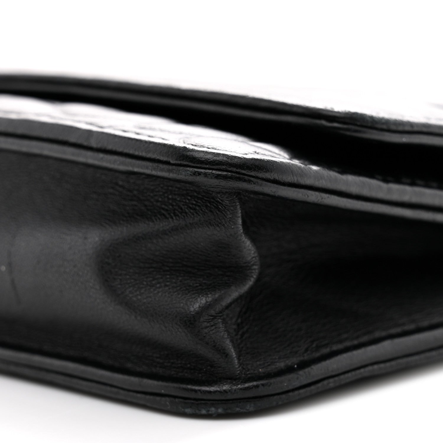 Chanel Lambskin Camellia Embossed Wallet On Chain WOC Black 10 of 15