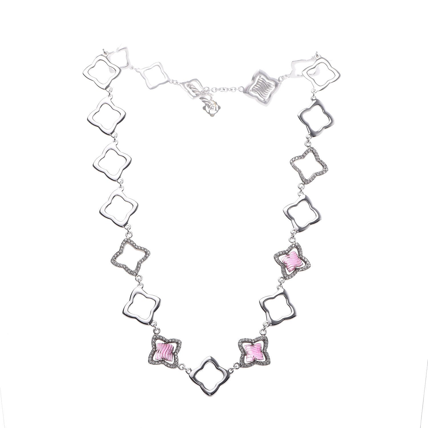 David Yurman Sterling Silver Diamond Pink Tourmaline Quatrefoil Station Necklace 3 of 7