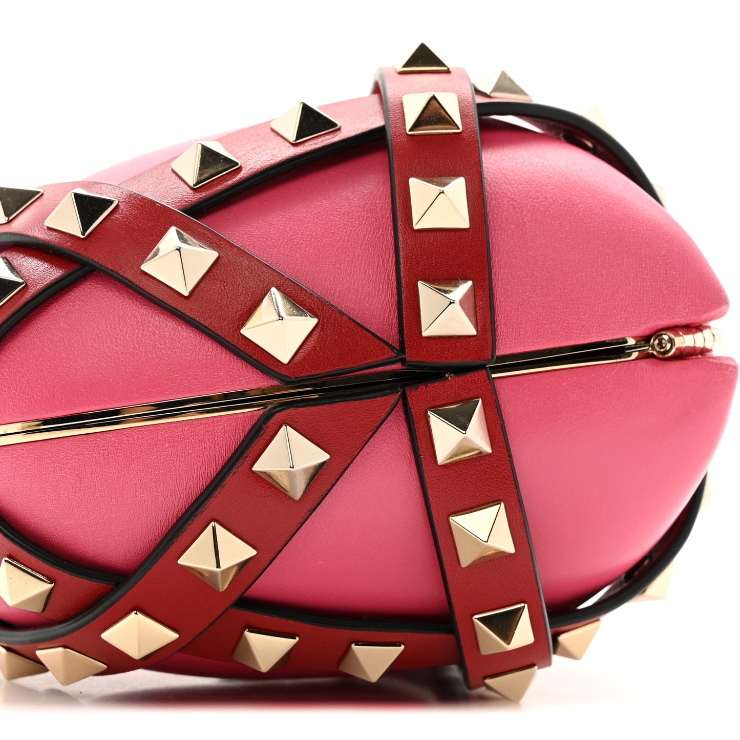 Nappa Carry Secrets Heart Rockstud Spike Minaudiere Clutch Shadow Pink Red