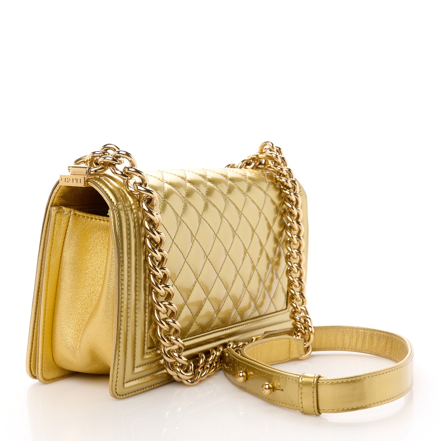 Chanel Metallic Patent Calfskin Quilted Medium Boy Flap Gold 3 of 10