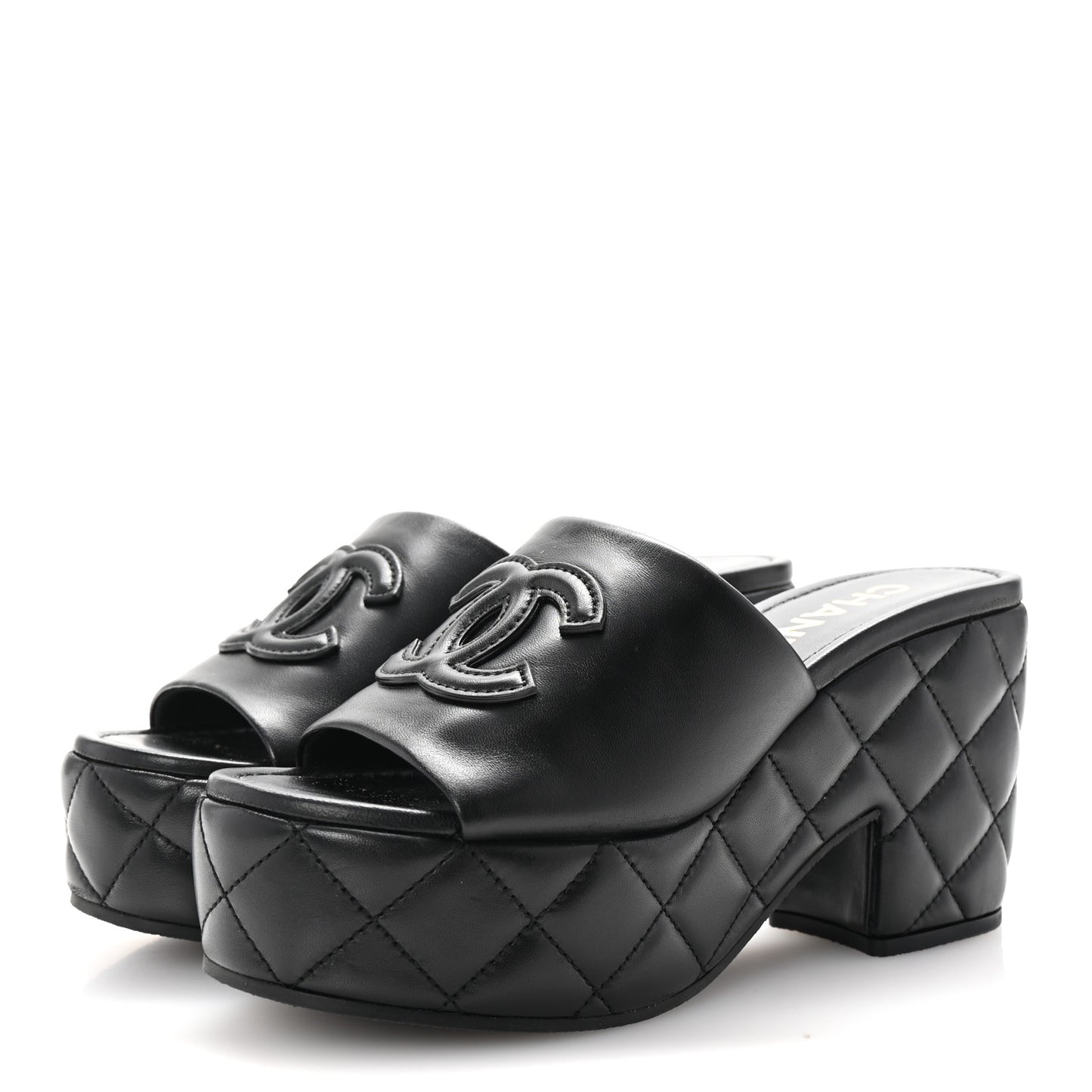Lambskin Quilted CC Platform Mules 37 Black