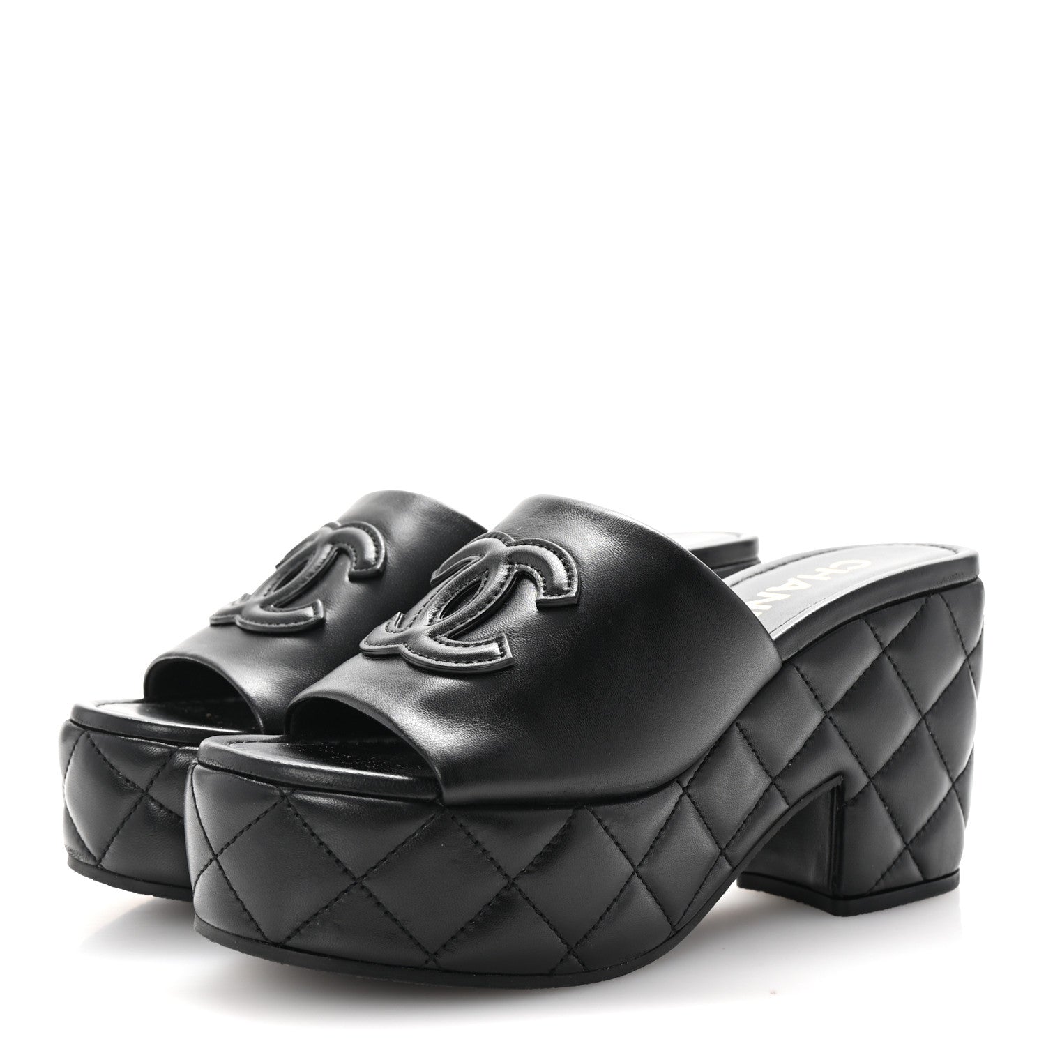 Chanel Lambskin Quilted CC Platform Mules 37 Black 4 of 11