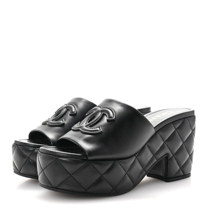 Chanel Lambskin Quilted CC Platform Mules 37 Black 4 of 11
