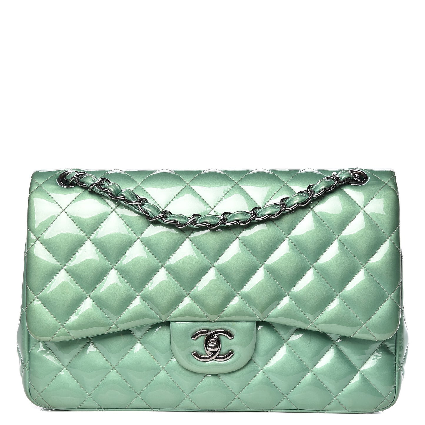 Patent Quilted Jumbo Double Flap Green