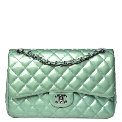 Chanel Patent Quilted Jumbo Double Flap Green 1 of 23