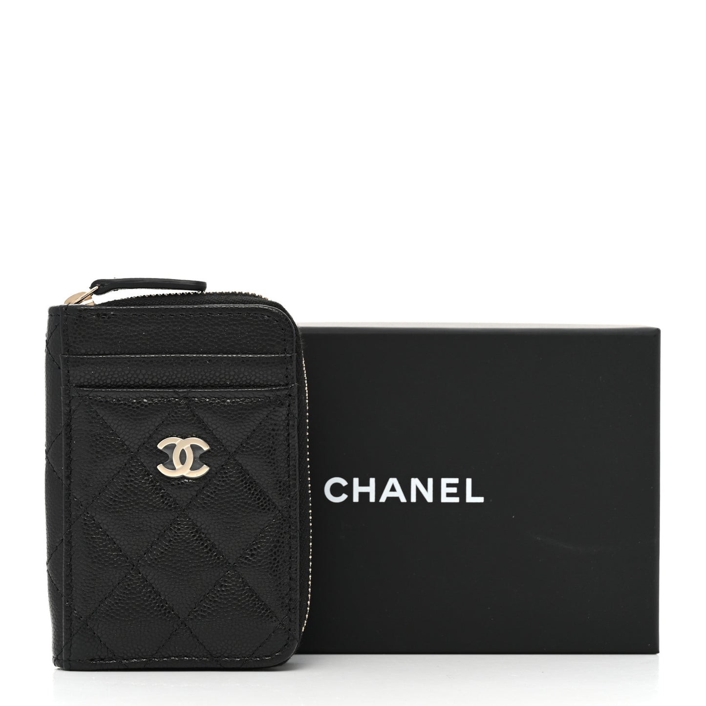 Caviar Quilted Zip Card Holder Black