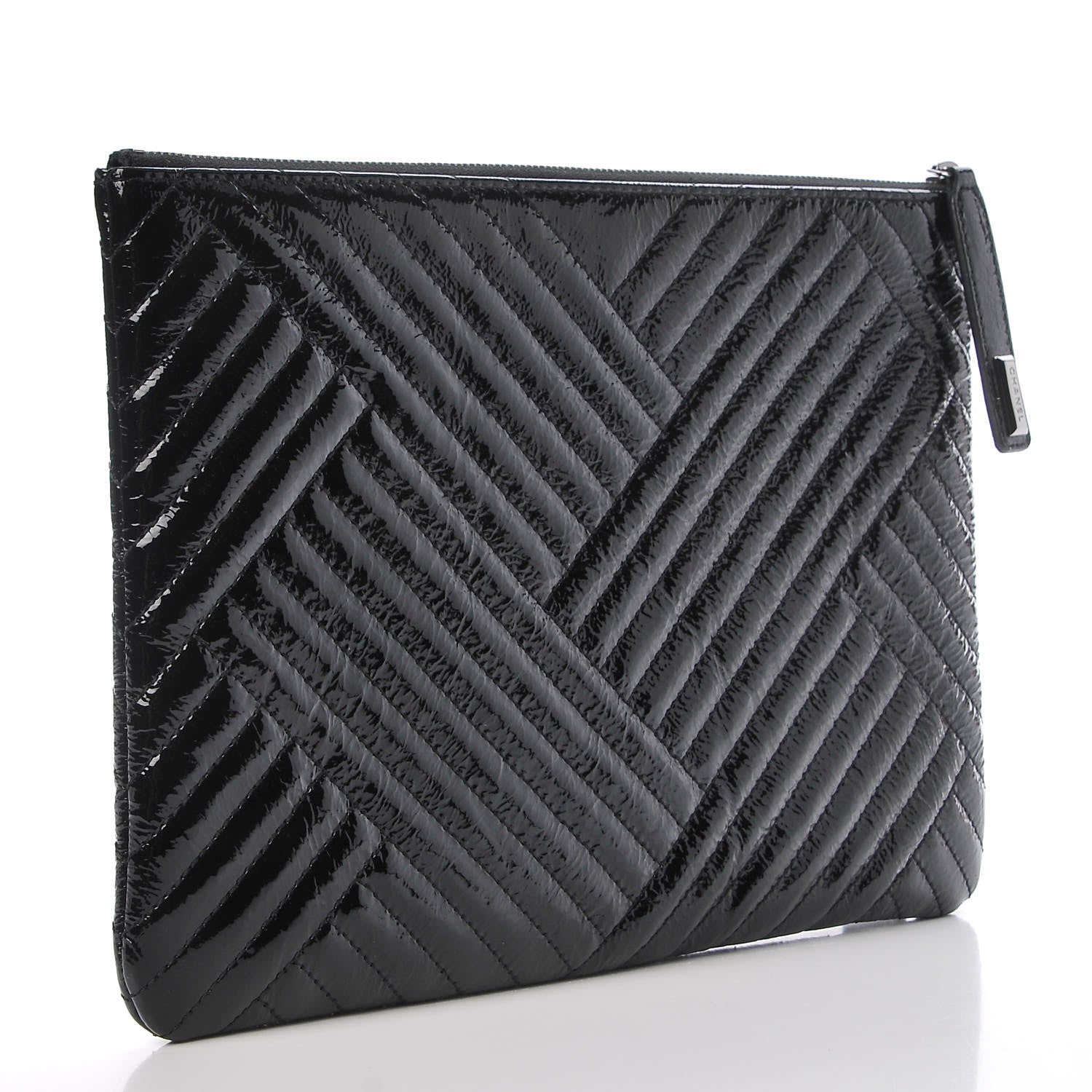 Chanel Distressed Patent Medium CC Crossing Cosmetic Case Black 3 of 8