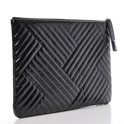 Chanel Distressed Patent Medium CC Crossing Cosmetic Case Black 3 of 8