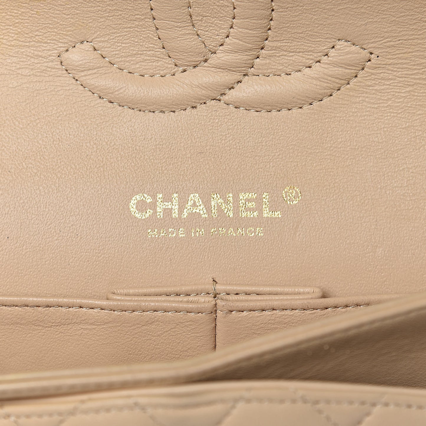 Lambskin Quilted Medium Double Flap Beige