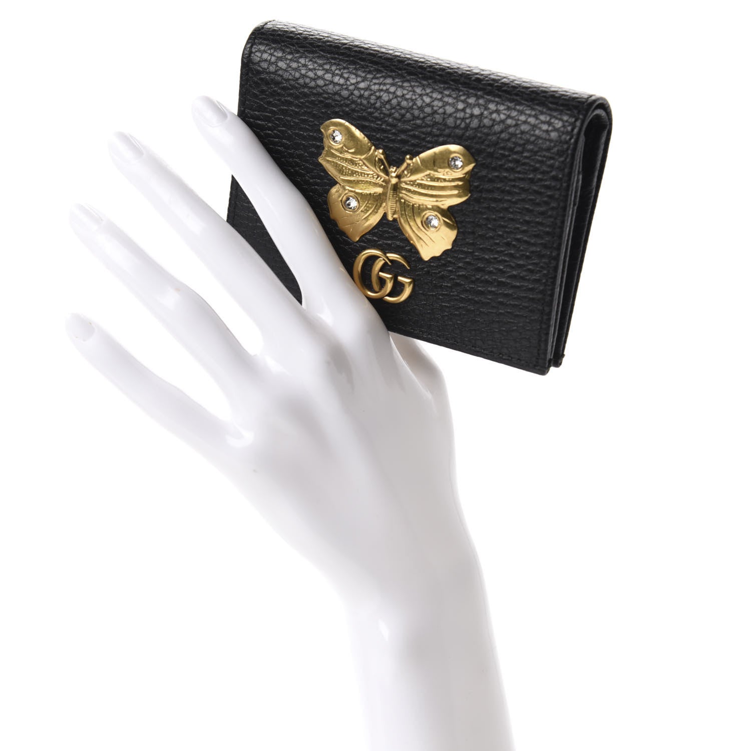 Gucci Pebbled Calfskin Butterfly Card Case Black 2 of 8