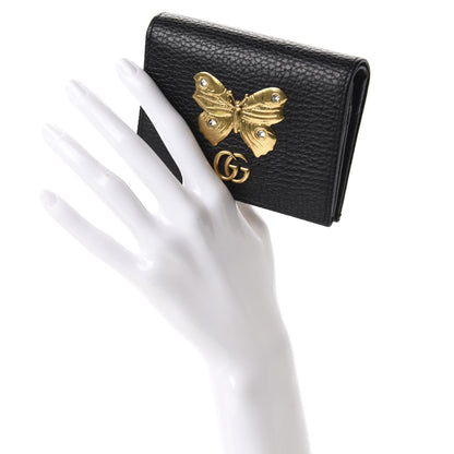 Gucci Pebbled Calfskin Butterfly Card Case Black 2 of 8