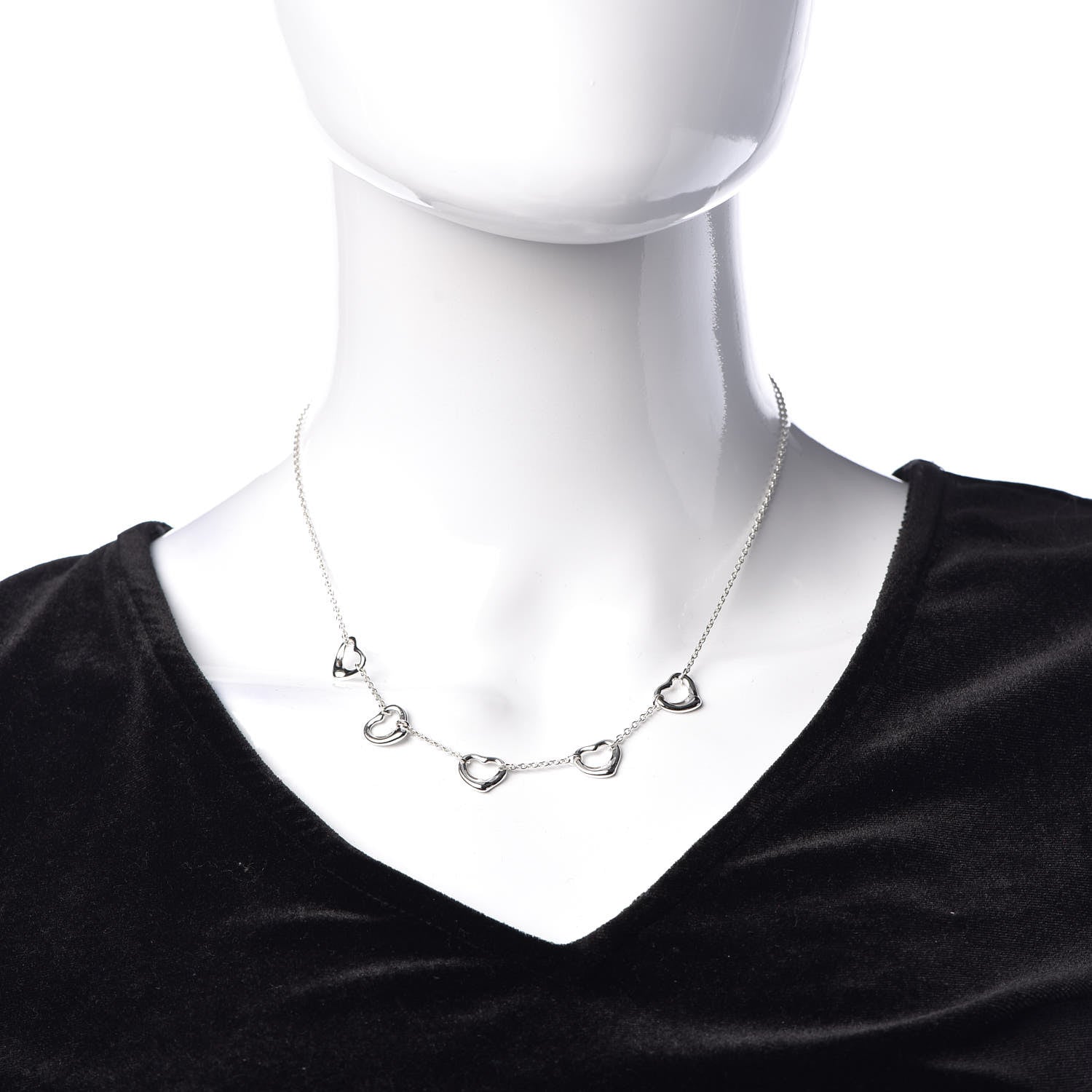 Tiffany Sterling Silver Elsa Peretti 5 Open Hearts Necklace 2 of 9