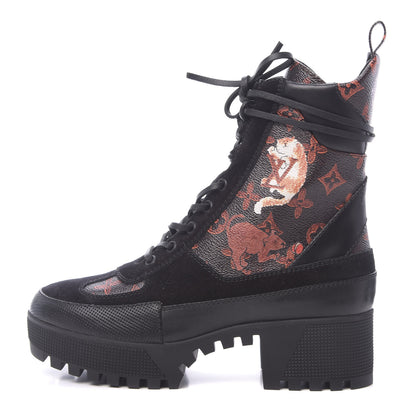 Louis Vuitton Suede Calfskin Catogram Laureate Platform Desert Boots 39 Black Marron 1 of 8