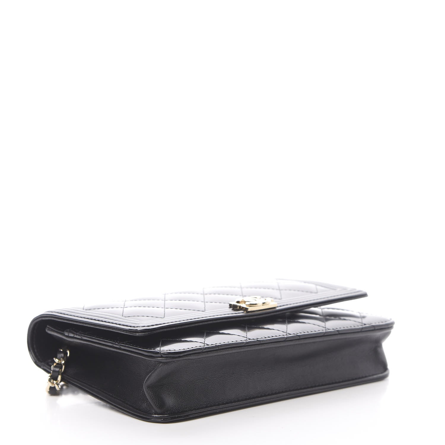 Chanel Patent Calfskin Quilted Boy Wallet On Chain WOC Black 4 of 11