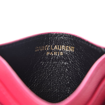 Saint Laurent Grain De Poudre Matelasse Chevron Monogram Credit Card Case Fresh Fuxia 6 of 11