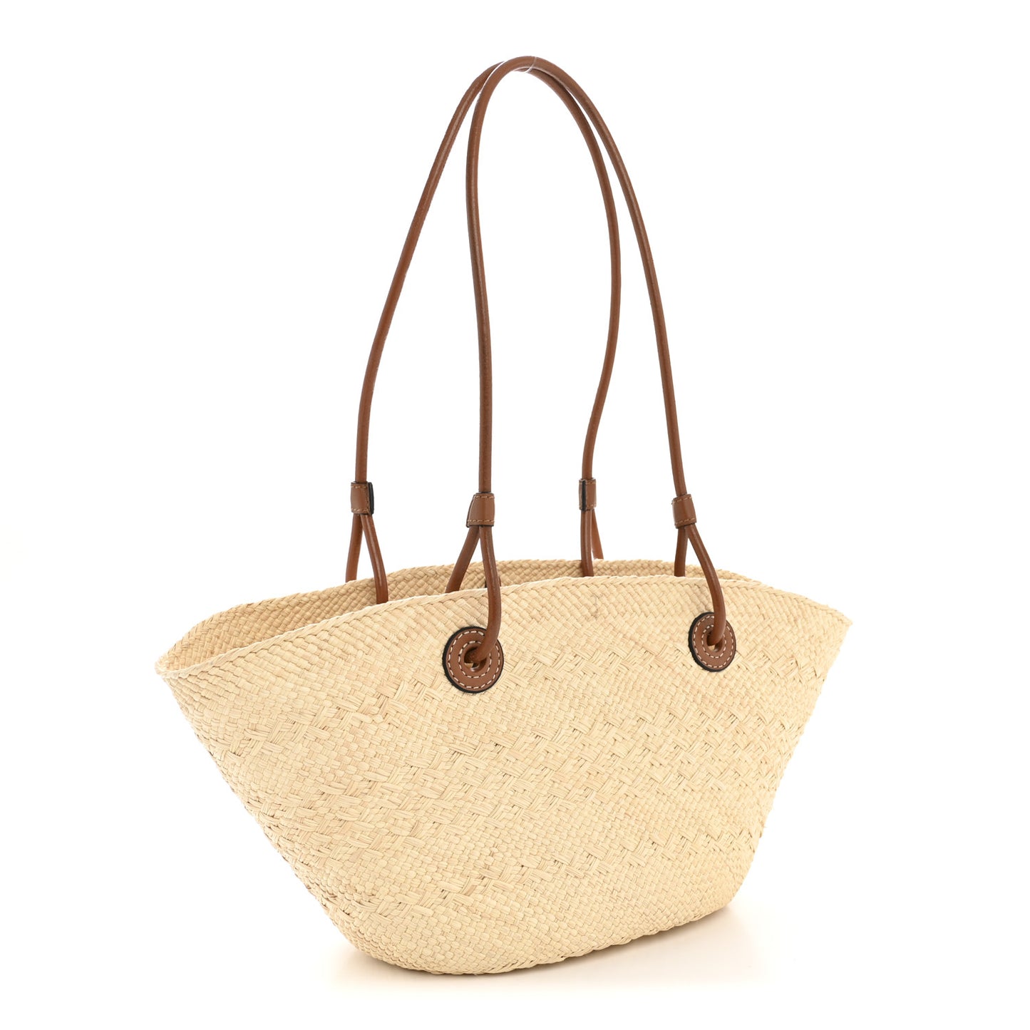 Calfskin Raffia Small Anagram Basket Tote Bag Natural Tan