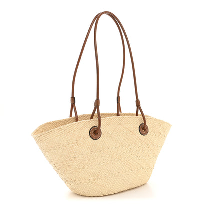 Loewe Calfskin Raffia Small Anagram Basket Tote Bag Natural Tan 3 of 12
