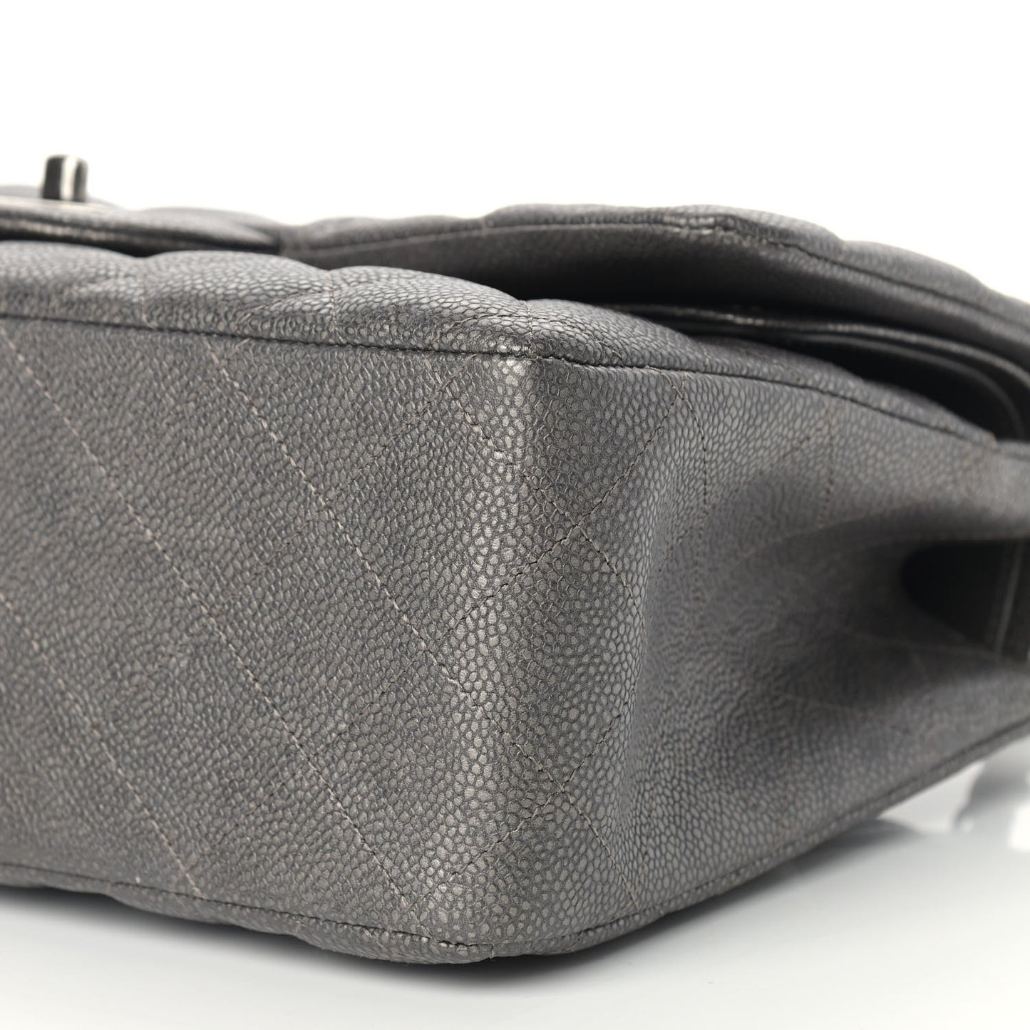Iridescent Caviar Quilted Jumbo Double Flap Dark Silver