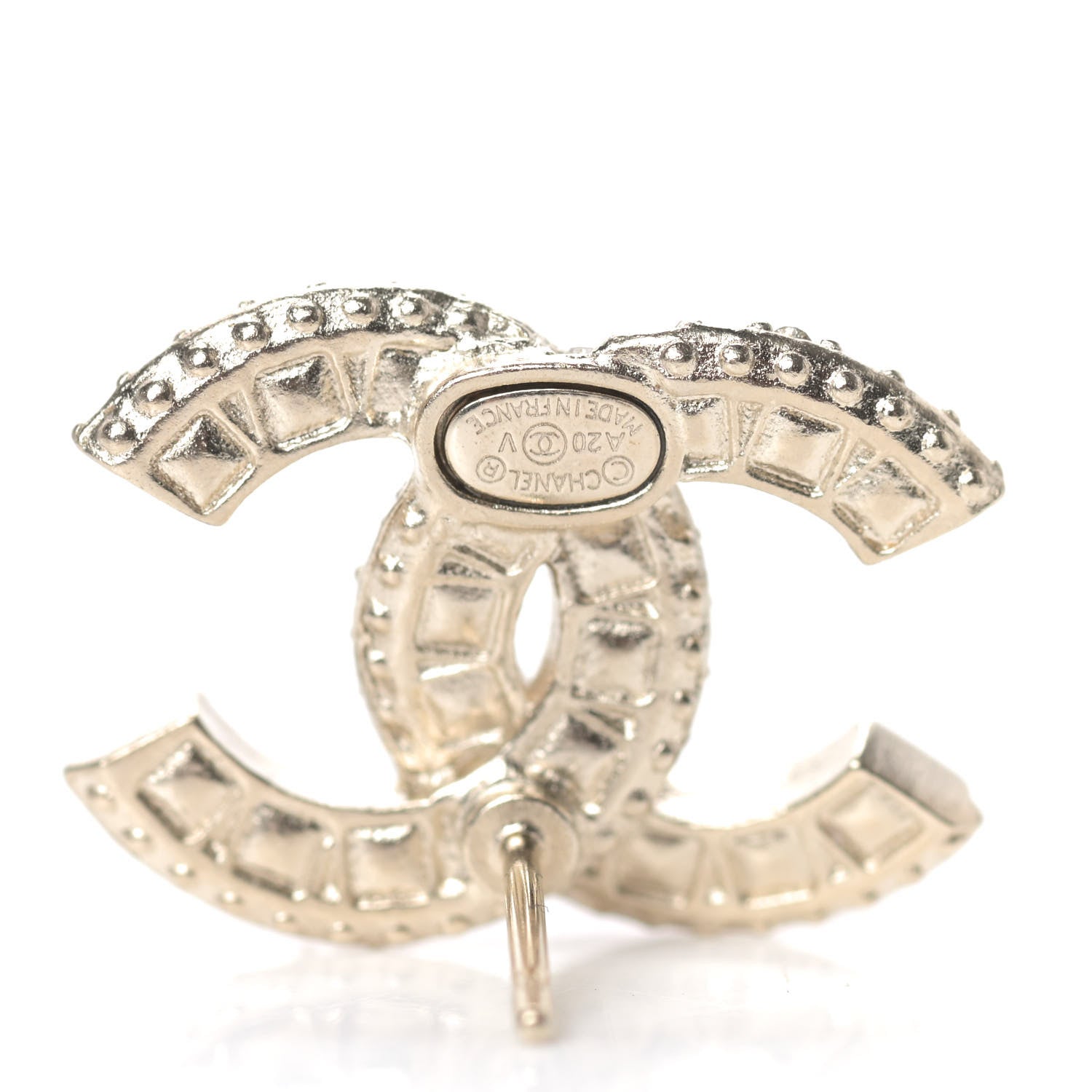 Chanel Crystal Timeless CC Earrings Light Gold 4 of 4