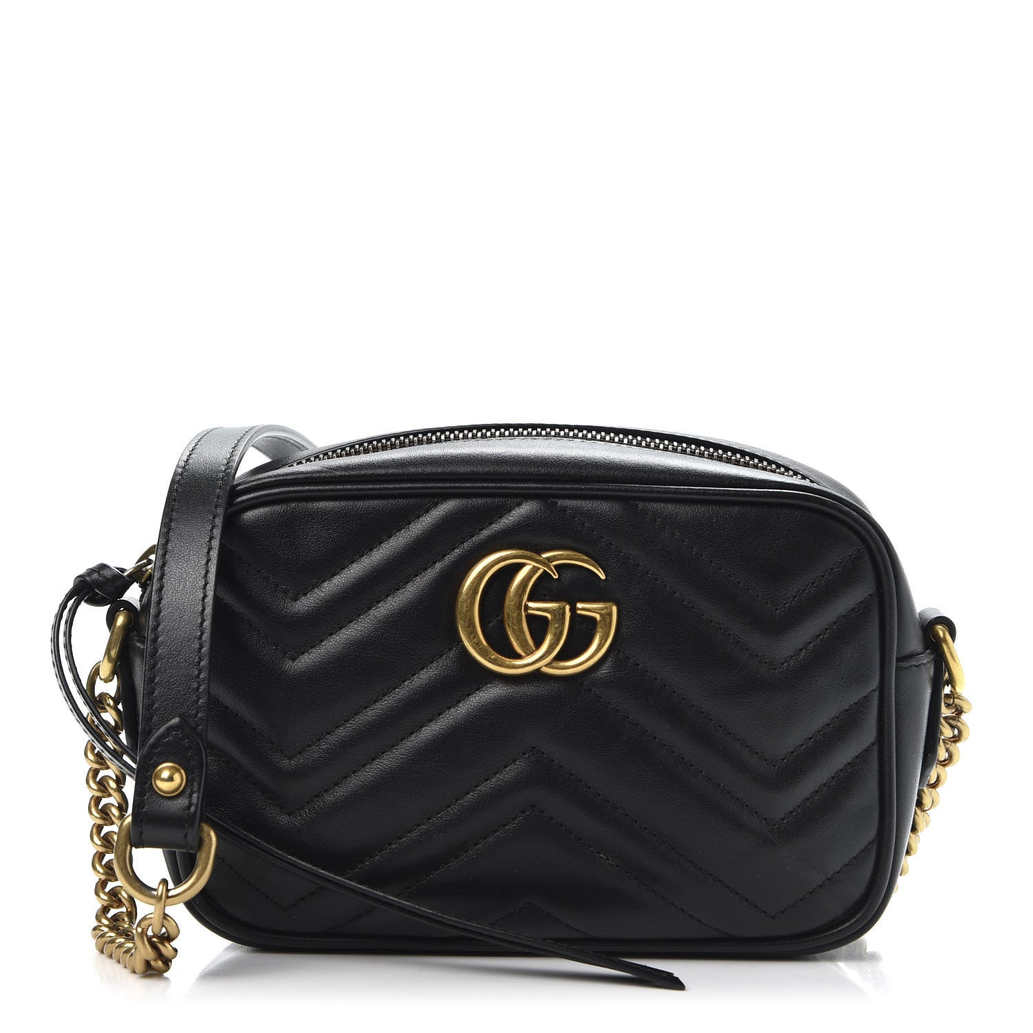 Gucci Calfskin Matelasse Mini GG Marmont Chain Shoulder Bag Black 1 of 9