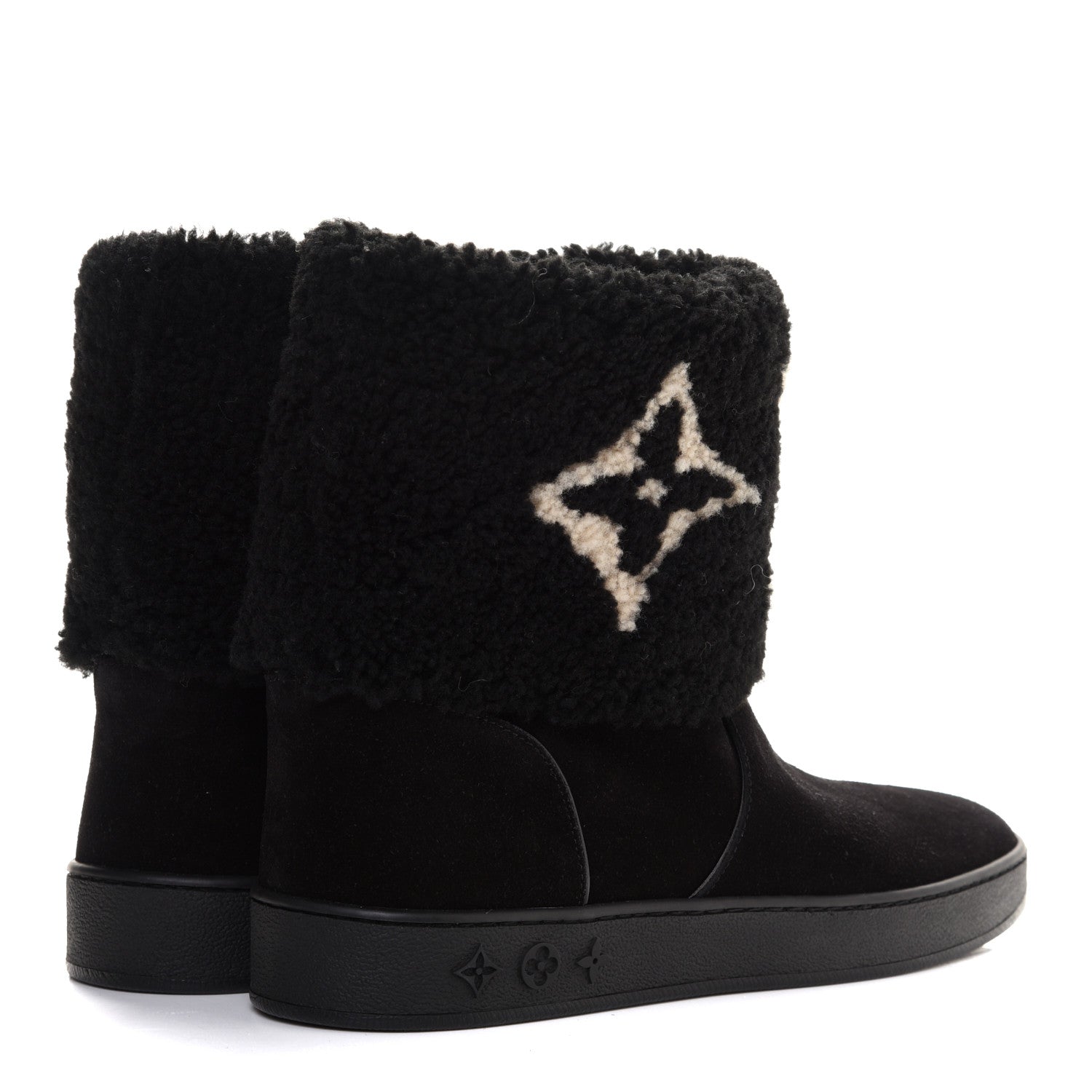 Louis Vuitton Suede Calfskin Shearling Snowdrop Flat Ankle Boot 40 Black 4 of 8
