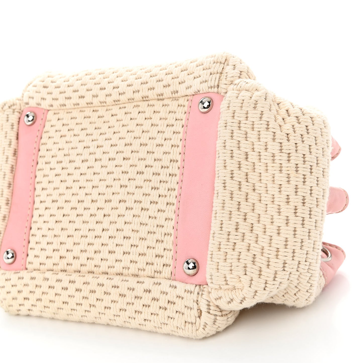 Canvas Woven Lambskin Lax Accordion Hobo Pink